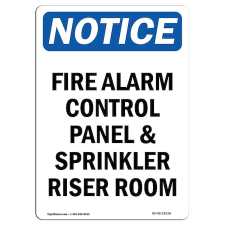 OSHA Notice Sign, Fire Alarm Control Panel And Sprinkler, 24in X 18in Aluminum